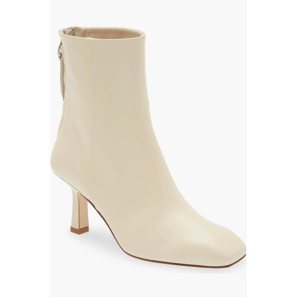 Aeyde Boots Women 38 Cream Lola Ankle‎ Leather Square Toe Zip Back Kitten Heel